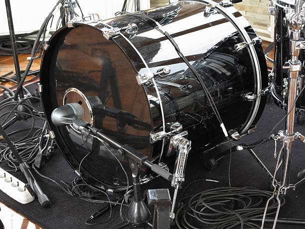 istock Black drum kit, cables and microphones closeup 476040178