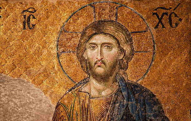 mosaïque de jésus-christ - greek currency photos et images de collection
