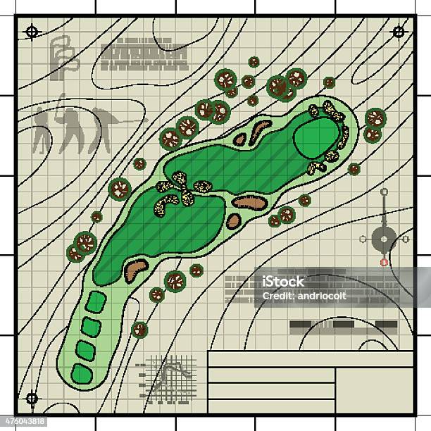 Golf Course Layout Design Basic Golf Course Layout Blueprint Drawing Stock Illustration - Download ...