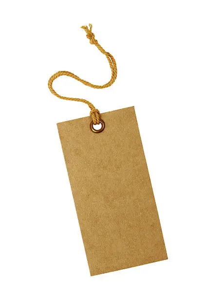 close up of a blank price label on white background
