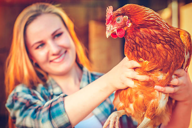 Young woman and hen