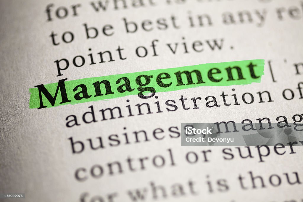 management Fake Dictionary, Dictionary definition of the word management. Dictionary Stock Photo