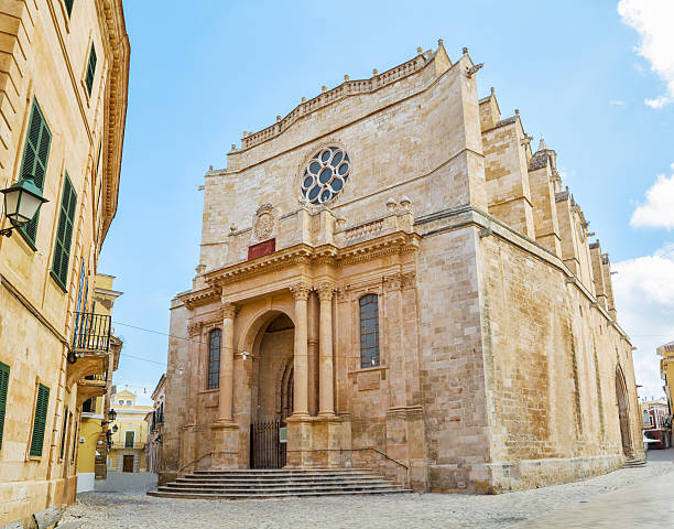 Old Santa Maria Cathedral at Ciutadella. Old Santa Maria Cathedral at Ciutadella, Menorca island, Spain. It was being built between 1300 and 1362. The main facade in neo-classic style was constructed in 1813. minorca stock pictures, royalty-free photos & images