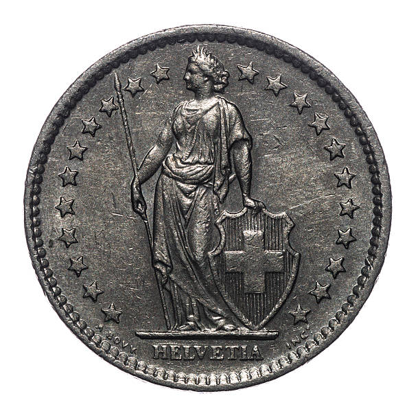 2 schweizer franc-münze isoliert auf weiß (1981) - swiss francs stock-fotos und bilder