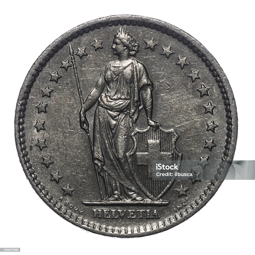 2 moneda de franco suizo Aislado en blanco (1981) - Foto de stock de Cultura suiza libre de derechos