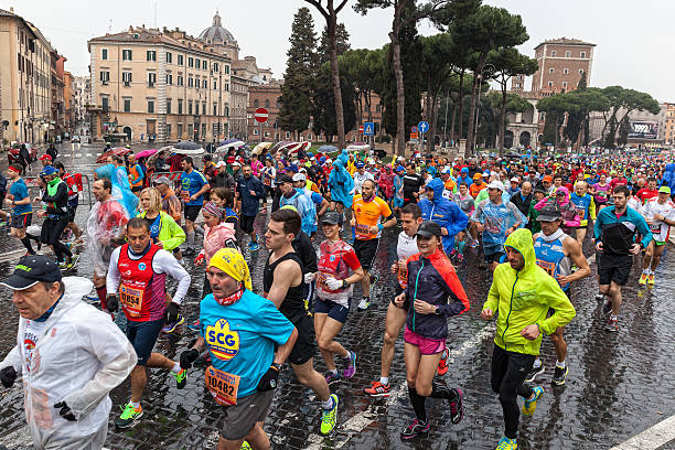 Athletes at the Rome Marathon. stock photo