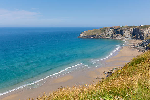 istock Beautiful Cornish beach with blue sea and sky Cornwall 476080121