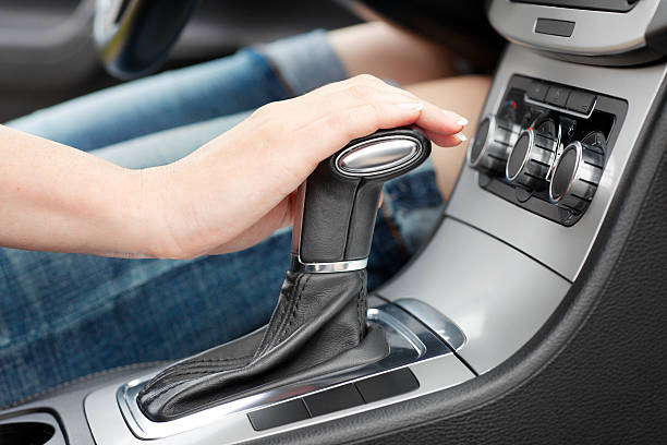 hand on automatic gear shift stock photo