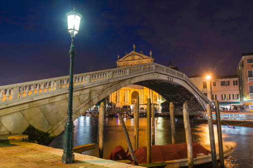Venice Ponte degli Scalzi Ferrovia bridge over Grand Canal illuminated