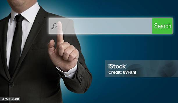 Empty Internet Browser Is Operated By Businessman Stock Photo - Download Image Now - 2015, Adult, Blue