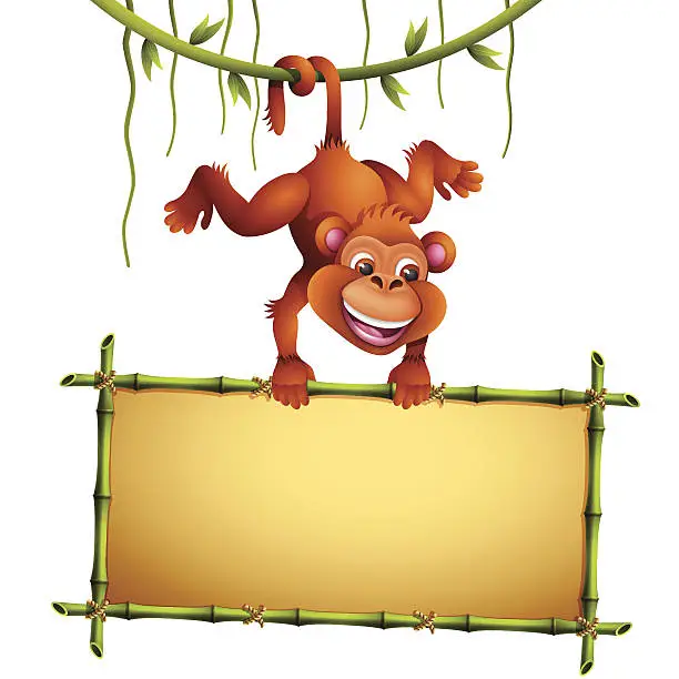 Vector illustration of Monkey with Bamboo Sign