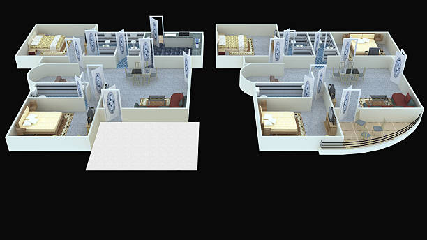 Interior plan 37 for home ground floor and first floor 3D interior design for home (ground floor and first floor), with beautiful furnitures and flooring with black in background. the clinton foundation stock pictures, royalty-free photos & images