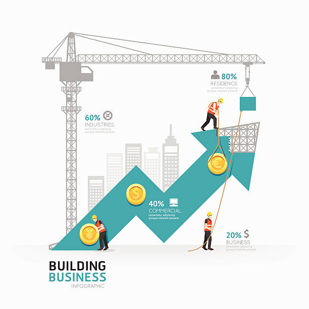 biznes strzałka szablon infografika kształt design.building - business building activity growth development stock illustrations