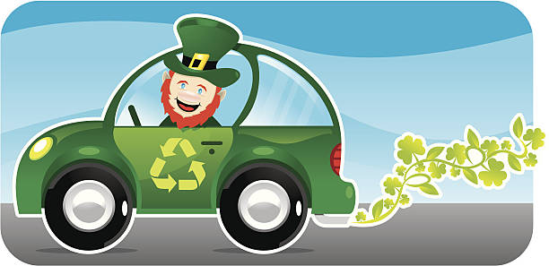 illustrazioni stock, clip art, cartoni animati e icone di tendenza di verde auto leprechaun - 2011