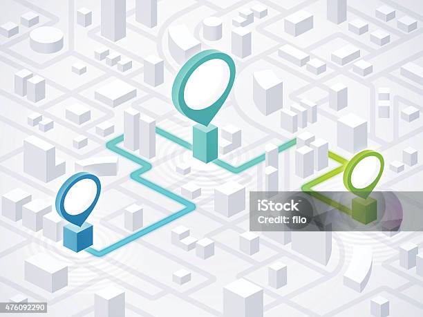 Route Planning Directions And Locations Stock Illustration - Download Image Now - Isometric Projection, Map, City