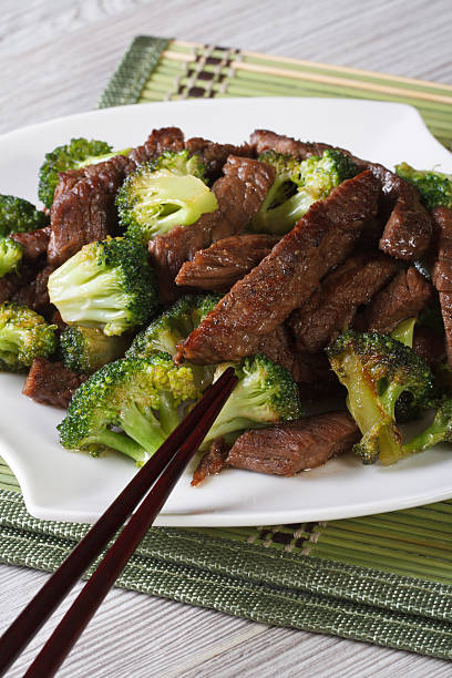 istock beef with broccoli on a plate closeup and chopsticks. vertical 476093600