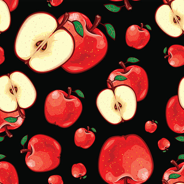 bezszwowe wzór jabłko owoc - red delicious apple illustrations stock illustrations