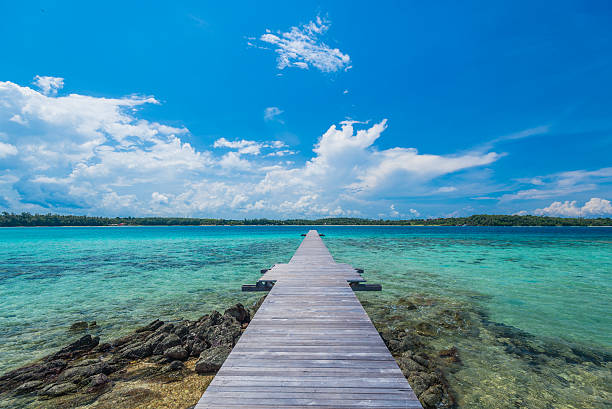 istock Long bridge on the clear water sea 476097418