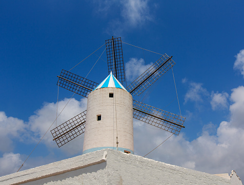 Menorca Sant Lluis San Luis Moli de Dalt windmill in Balearic islands of Spain