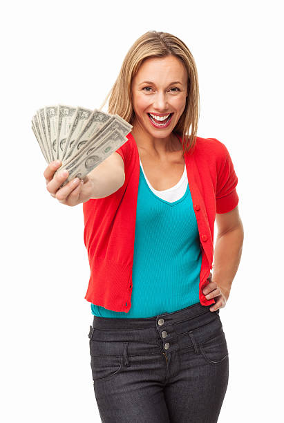 istock Happy Woman Holding Banknotes - Isolated 476098427