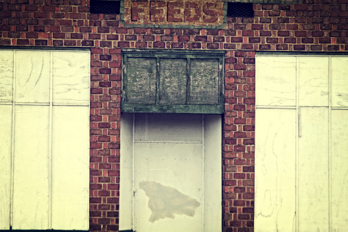 The front of an old feed store.
