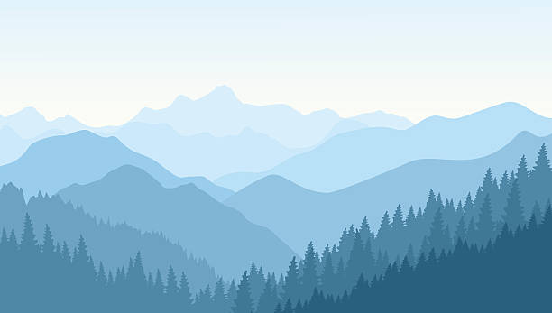 Wonderful morning in the blue mountains  Blue mountains in the fog. Beautiful mountain landscape in summer. Morning in the mountains. Vector illustration. EPS 10 forest illustrations stock illustrations