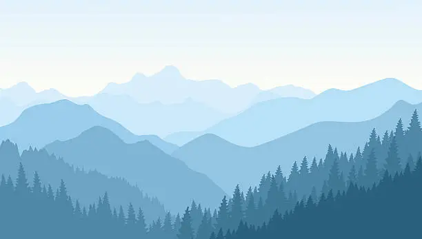 Vector illustration of Wonderful morning in the blue mountains