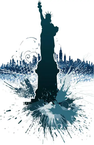 Vector illustration of grunge statue of liberty