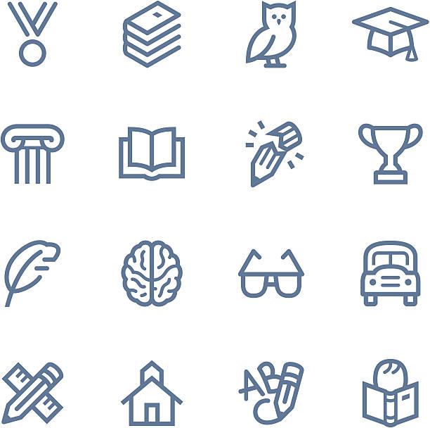 образование значки линия - text animal owl icon set stock illustrations