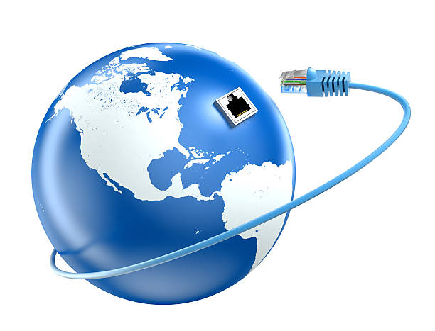 erde und ethernet-kabel-isoliert mit clipping path - www globe internet earth stock-fotos und bilder