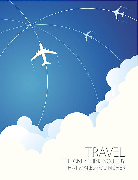 Travel abstract Vector of crisscrossing lines of multiple passenger planes on the way to their locations. Empty white for you edit info. EPS10 ai file format. airplane flying cirrus sky stock illustrations