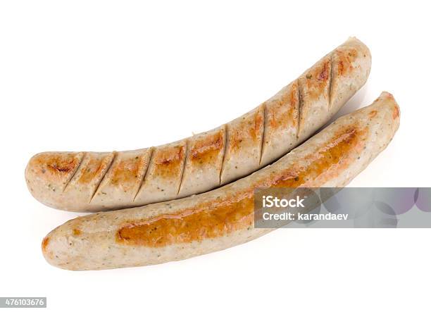 Two Grilled Sausages Stock Photo - Download Image Now - Bratwurst, 2015, American Culture