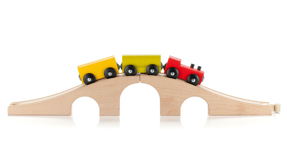 Wooden toy train. Isolated on white background