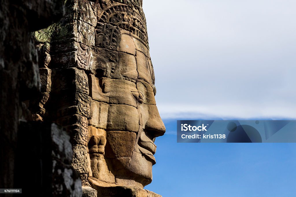 The face of the Buddha Portrait close-up of Buddha statue in Bayon Temple, Angkor Wat, Cambodia 2015 Stock Photo