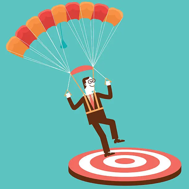 Vector illustration of Parachuting Businessman On Target | New Business Concept