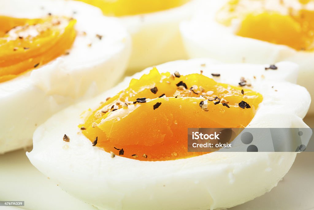 Fresh boiled eggs Fresh boiled eggs with spices close up Appetizer Stock Photo