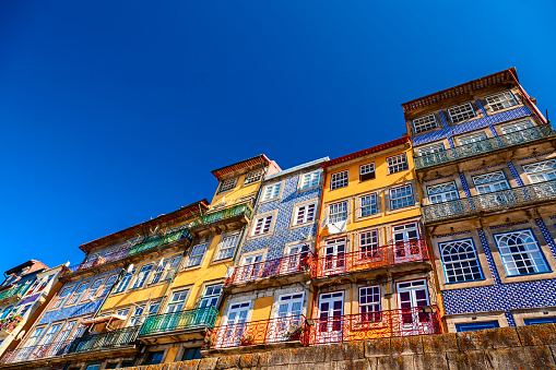 ribeira coloured houses in the city of porto