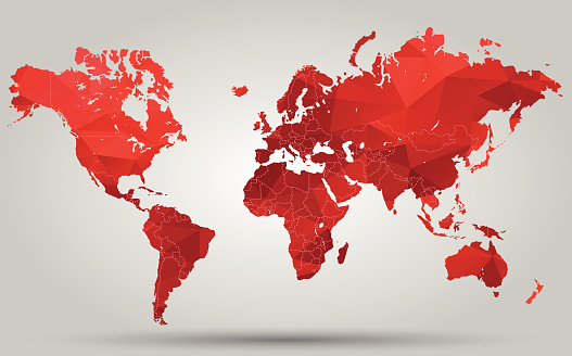 Triangle Red World Map . Vector illustration