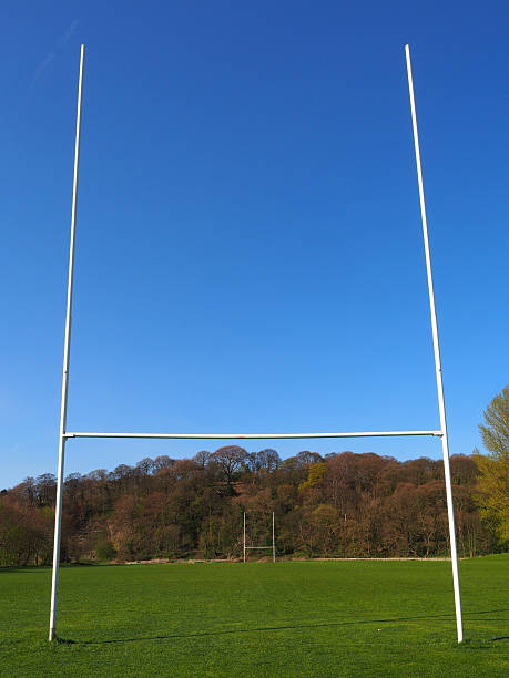 postes de rugby objetivo - rugby wooden post goal post rugby post fotografías e imágenes de stock