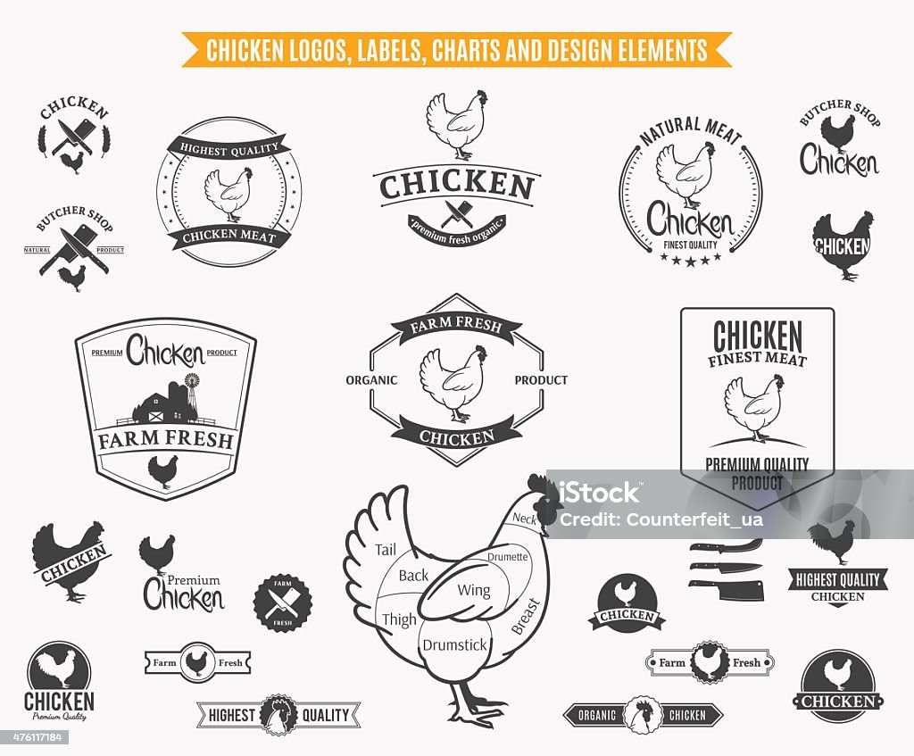 Chicken Drawing Label Chicken Labels Charts And Design Elements Stock Illustration - Download ...