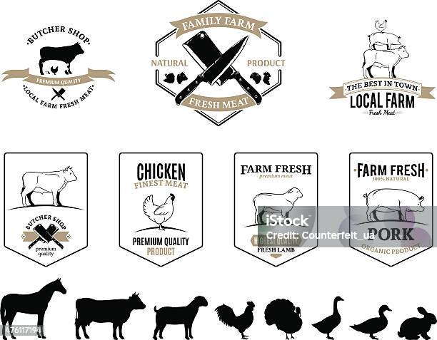 Butchery Logos Labels Farm Animals And Design Elements Stock Illustration - Download Image Now