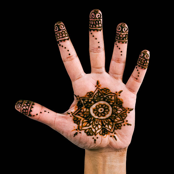 istock Henna design on the palm of hand black background 476117357