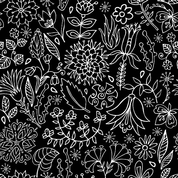Black and white floral seamless pattern Black and white floral seamless pattern. Floral wallpaper malaysia batik pattern stock illustrations
