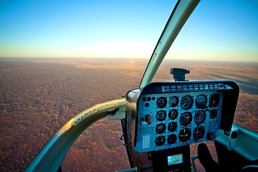 Helicopter Cockpit Flying over Desert Outback Australia