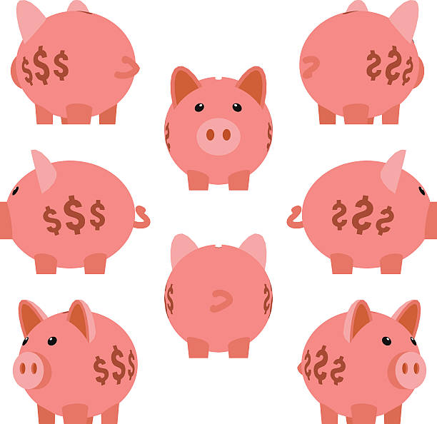 illustrations, cliparts, dessins animés et icônes de tirelire en forme de cochon - currency abundance backgrounds banking