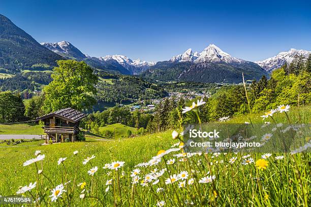 Idyllische Landschaft Der Alpen Mit Traditionellen Mountain Lodge Stockfoto und mehr Bilder von Berg