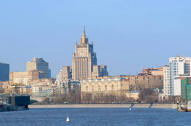 View on Savvinskaya embankment and building of the Ministry of Foreign Affairs of Russia