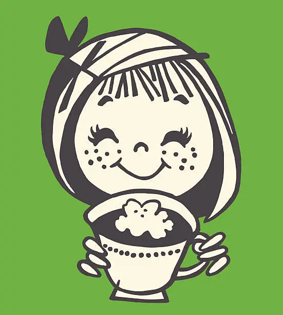 Vector illustration of Little Girl With Hot Chocolate