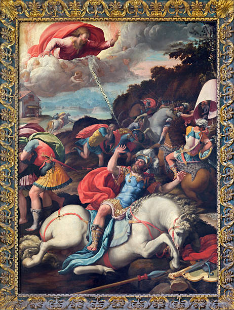 Rome - The Conversion of st. Paul painting Rome - The Conversion of st. Paul painting of Marco da Siena (1545) in church Santo Spirito in Sassia. renaissance stock illustrations