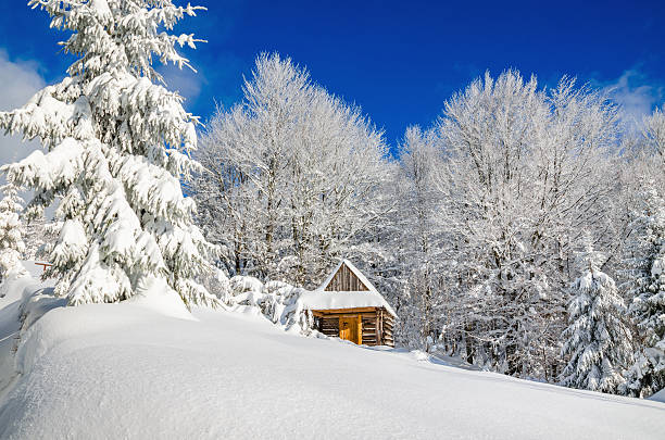 istock Mountain hut in winter landscape 476129776